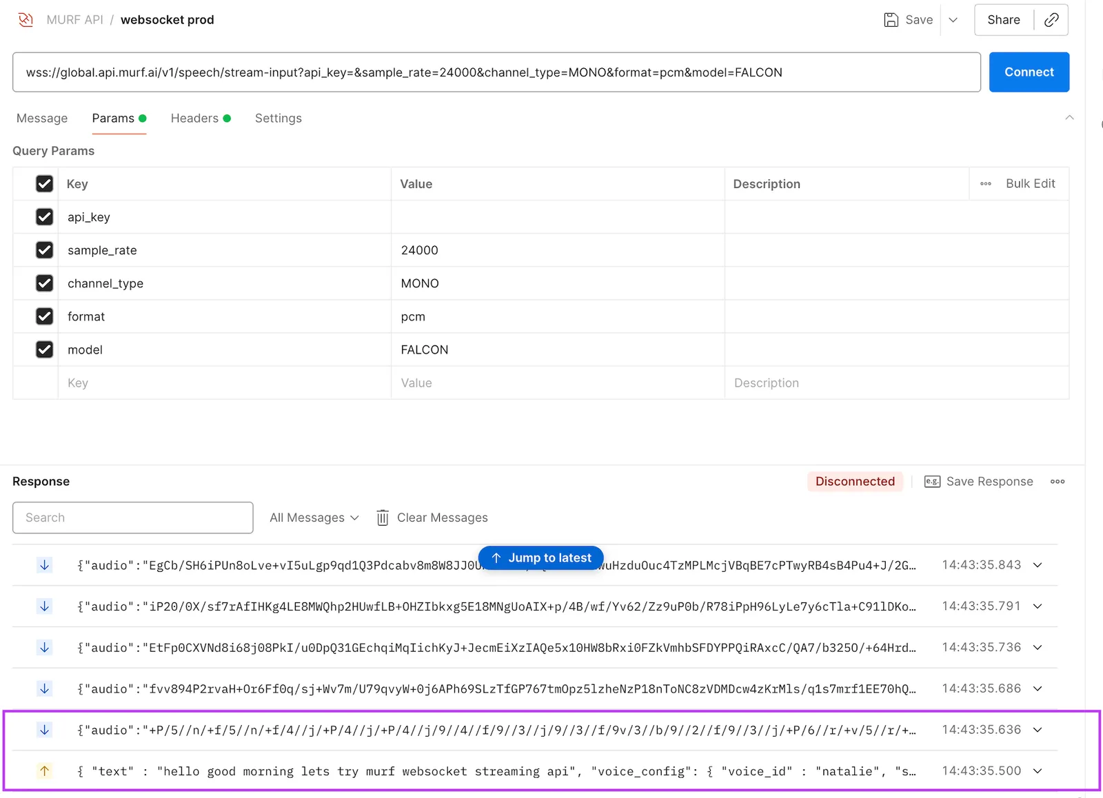 Postman latency measurement showing request duration